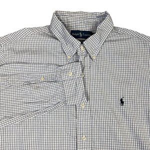 Ralph Lauren Mens Button Down‎ Shirt Size XL Custom Fit Blue White Blk Pony Logo